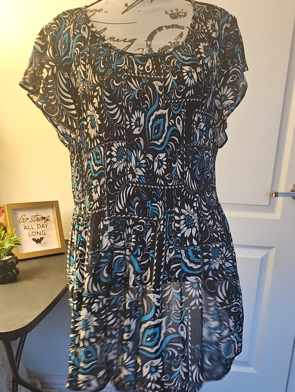 Elle Black, Teal & White Patterned Tunic